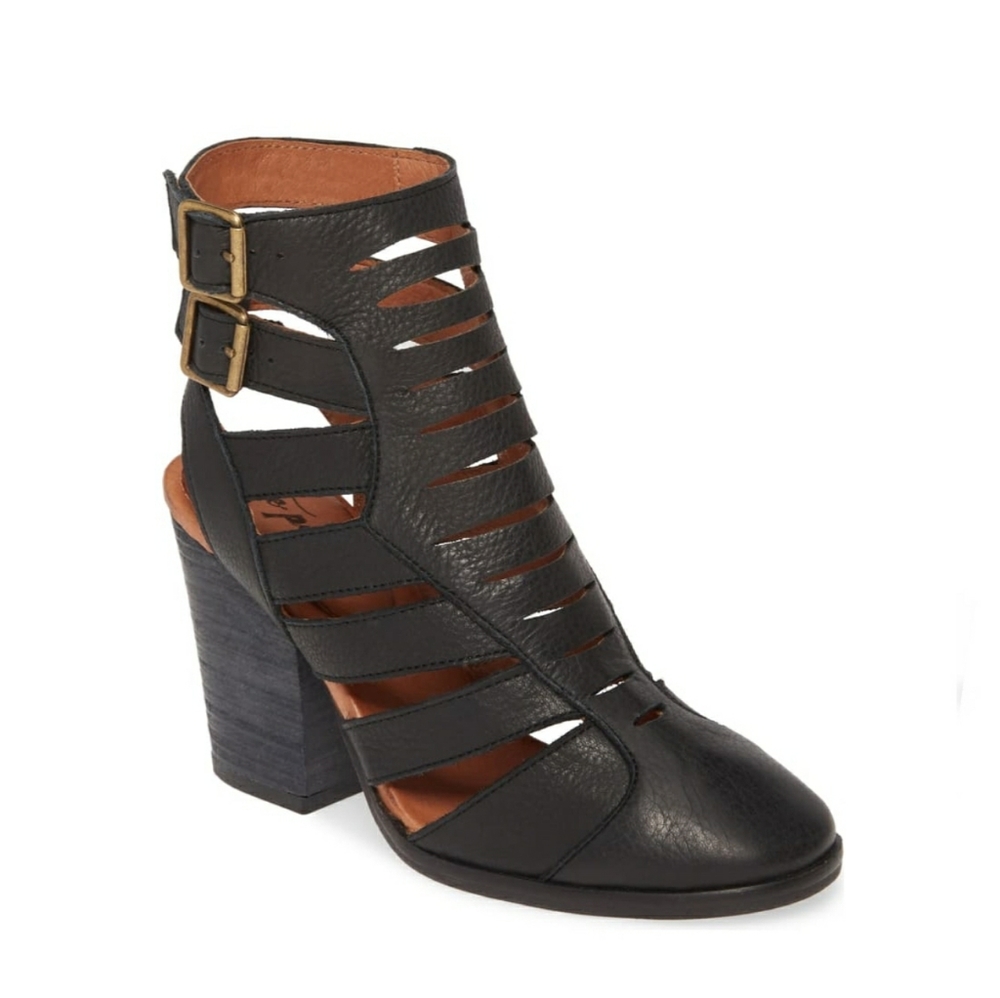 Stylish Strappy Free People Black Leather Booties - Picture 7 of 10